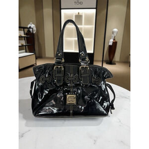 Dooney & Bourke Black Patent Leather Chiara ? Satchel Tote Pink Gold Handbag